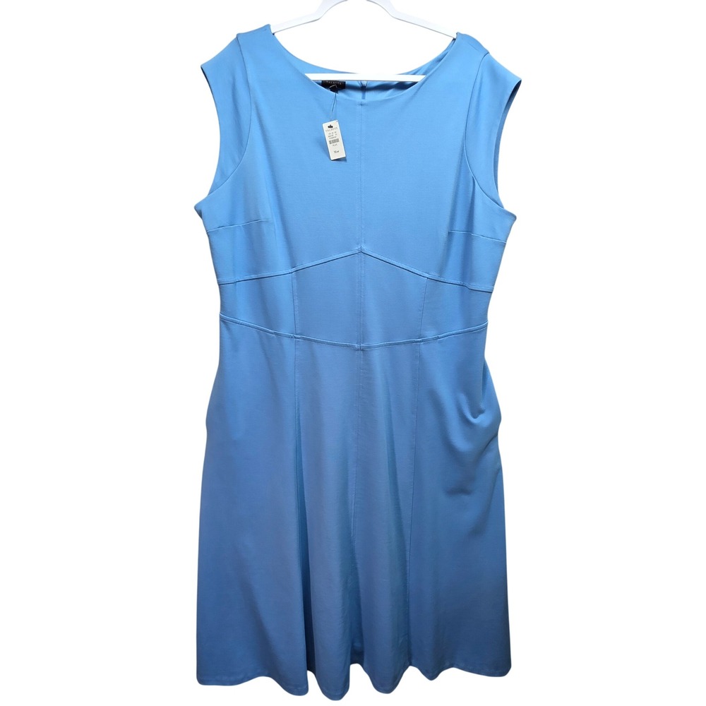 New Talbots Sleeveless Ponte Midi Dress Sz 16W Pockets Cornflower Blue Modest